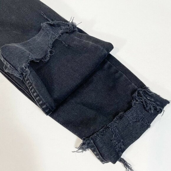 Free People Shark Bite Skinny Jeans Womens 29 Black Mid Rise Distressed Denim - Picture 10 of 10